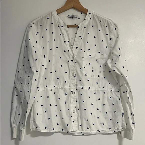Esprit White Blouse with Navy Heart Accents - Picture 1 of 9